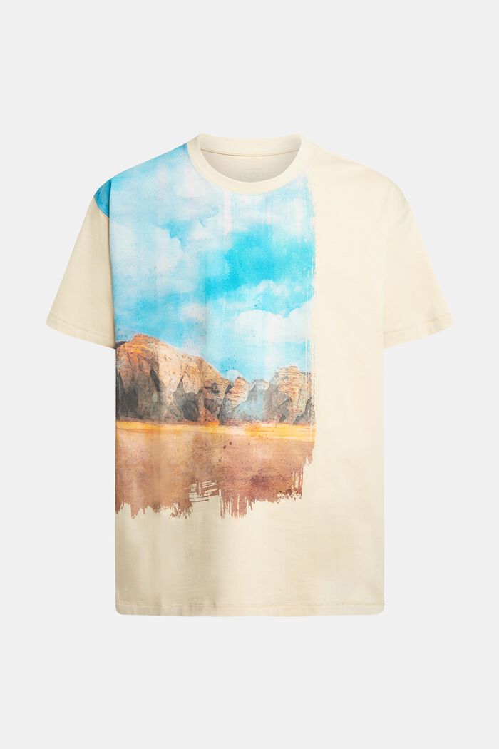 Front panel landscape digital print t-shirt, BEIGE, detail image number 5