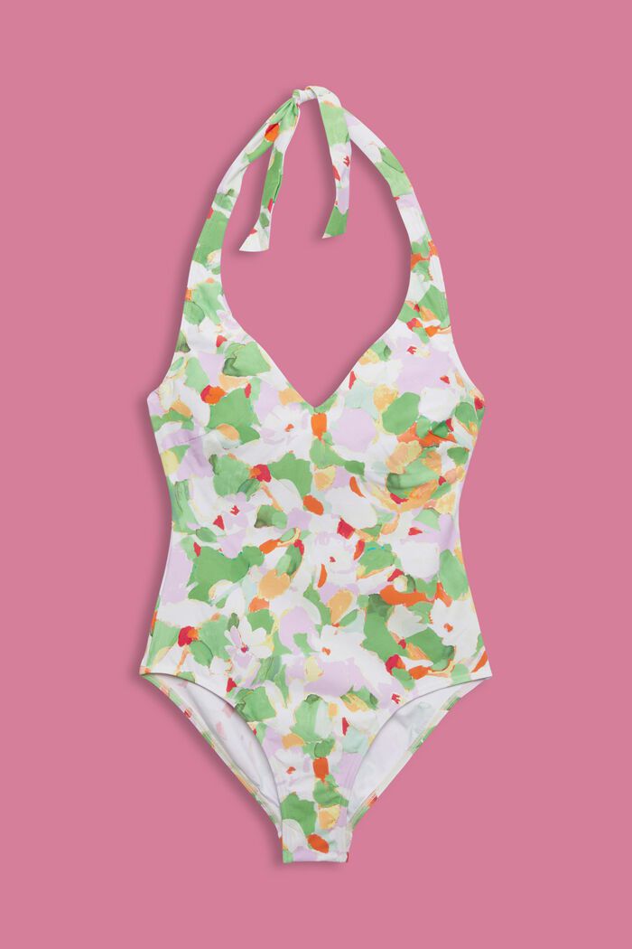 Recycled: patterned wired swimsuit, GREEN, detail image number 4