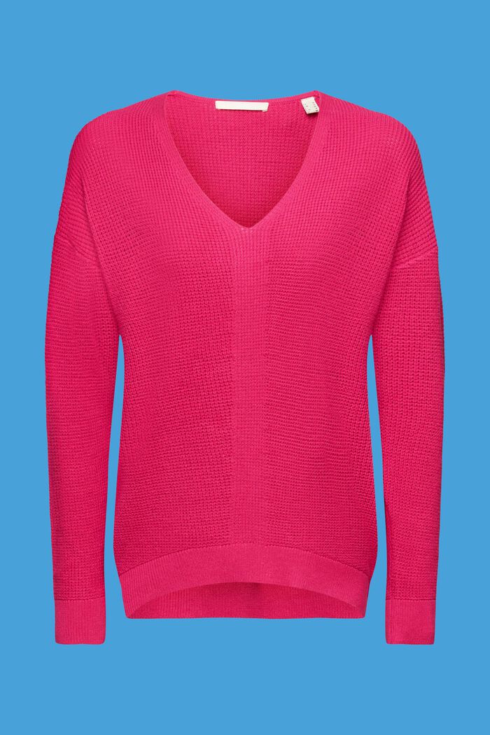 Loose knit V-neck jumper, PINK FUCHSIA, detail image number 6