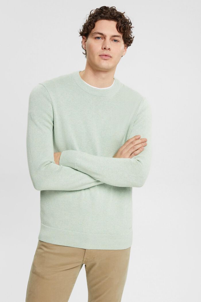 Sustainable cotton knit jumper, LIGHT AQUA GREEN, detail image number 0