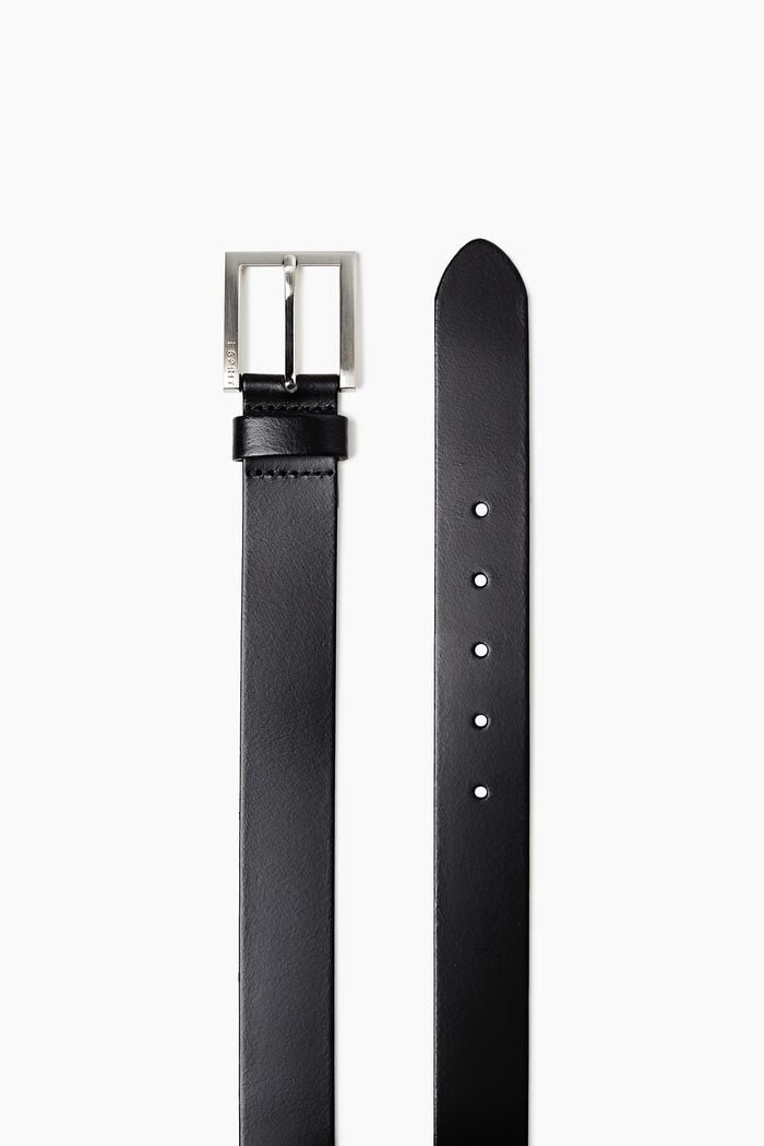Leather belt with a satined metal buckle, BLACK, detail image number 0