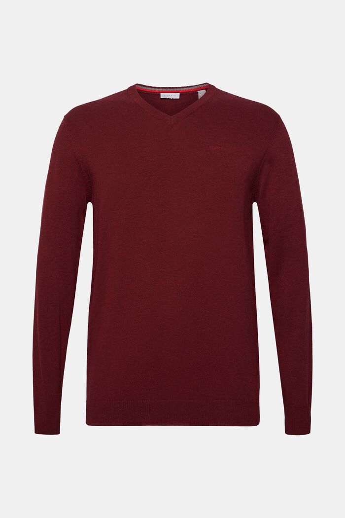V-neck jumper, 100% cotton, DARK RED, detail image number 0