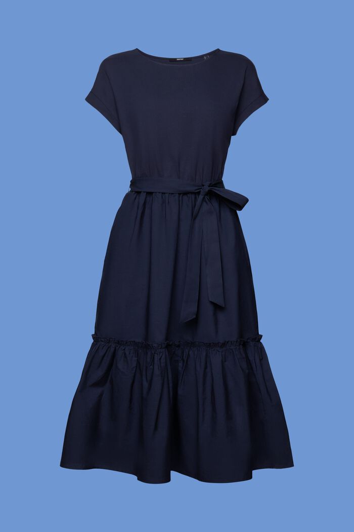 Fabric mix midi dress, 100% cotton, NAVY, detail image number 5