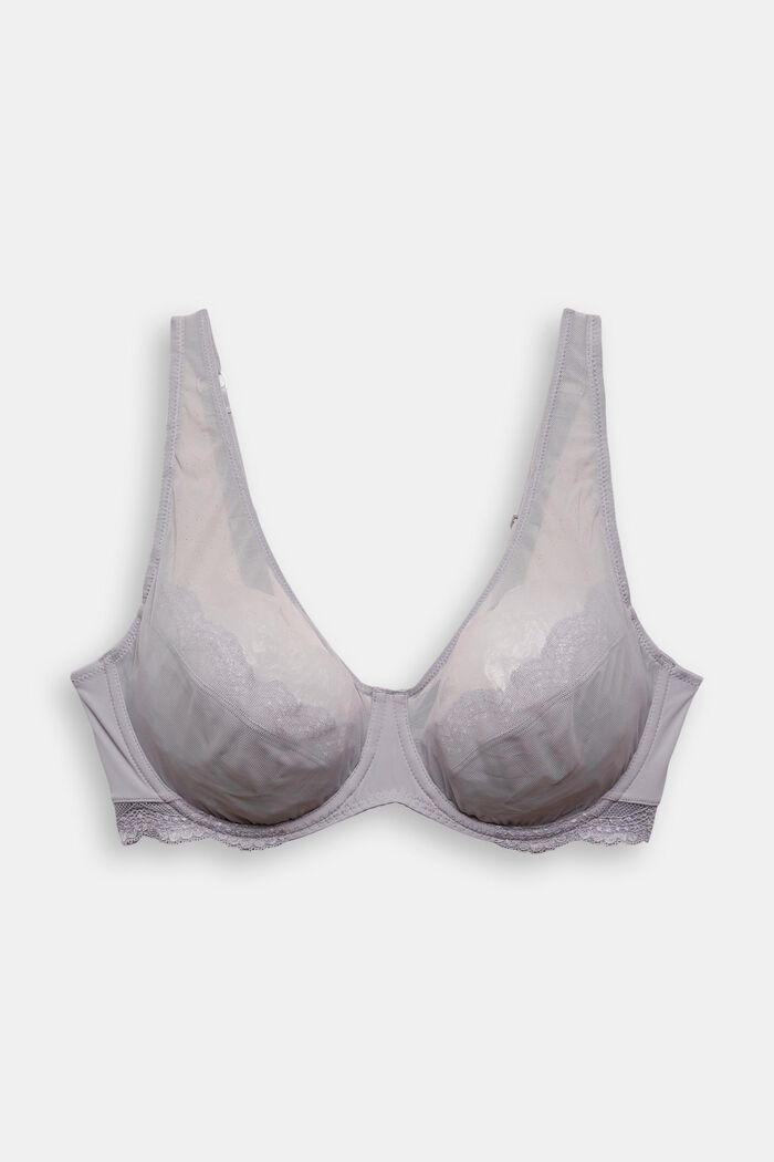 Unpadded, underwire bra with lace details, LIGHT BLUE LAVENDER, overview