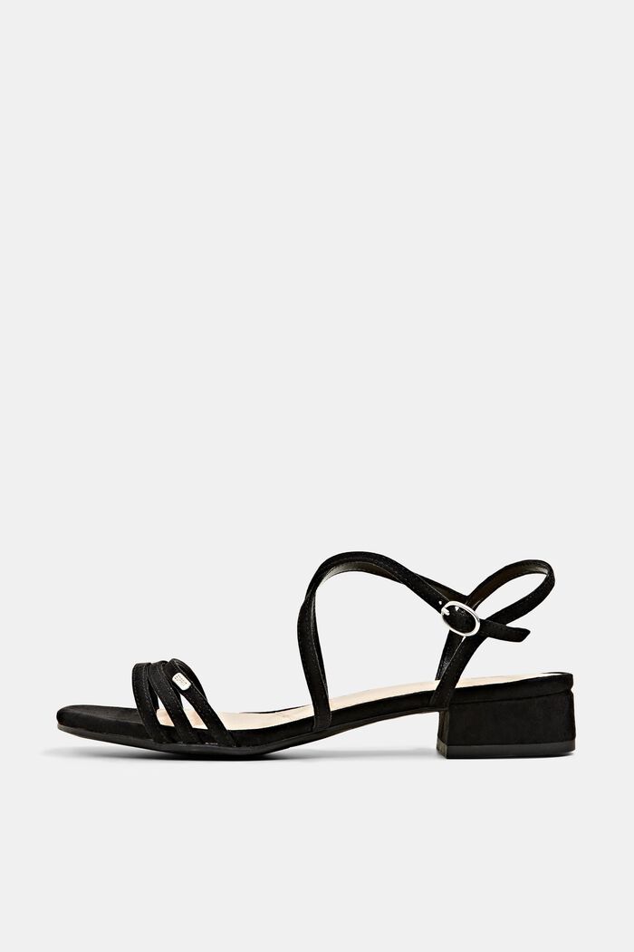 Strappy sandals in faux suede, BLACK, overview