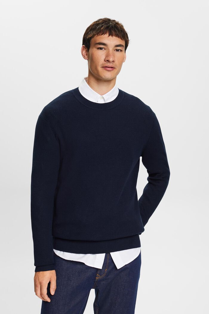 Structured Knit Crewneck Sweater, NAVY, detail image number 0