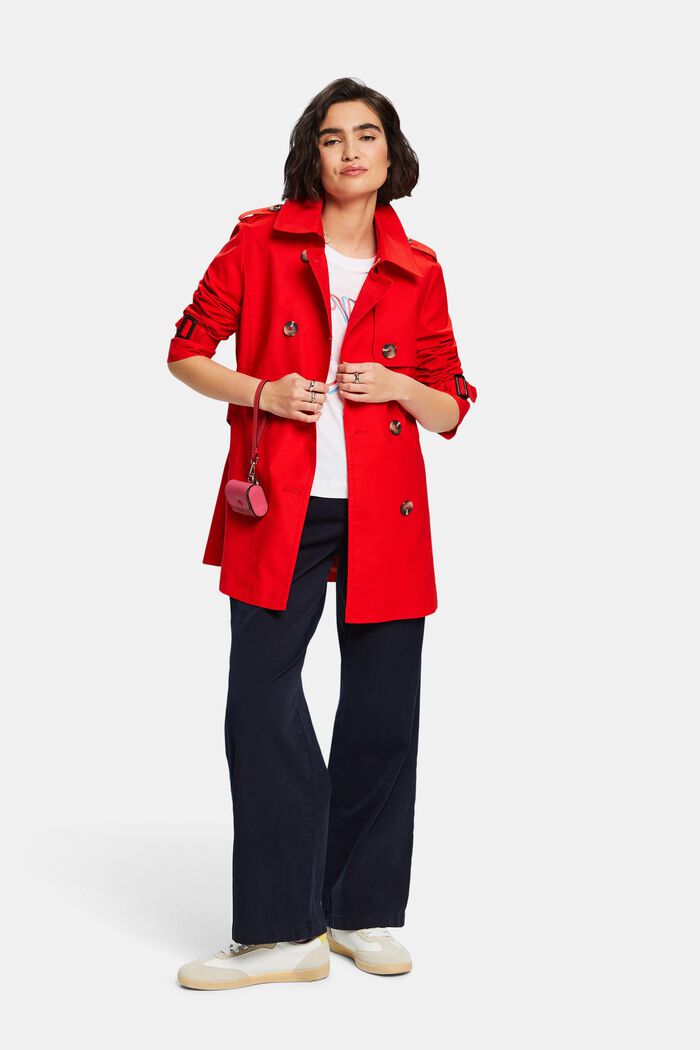 Short Double-Breasted Trench Coat, RED, detail image number 1