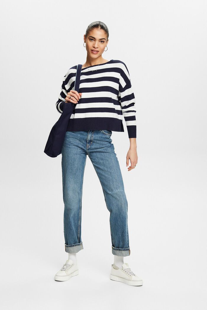 Striped Cotton-Linen Sweater, NAVY, detail image number 1