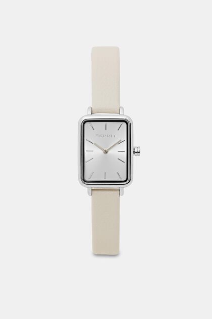 Square-shaped watch with a leather strap, BEIGE, overview