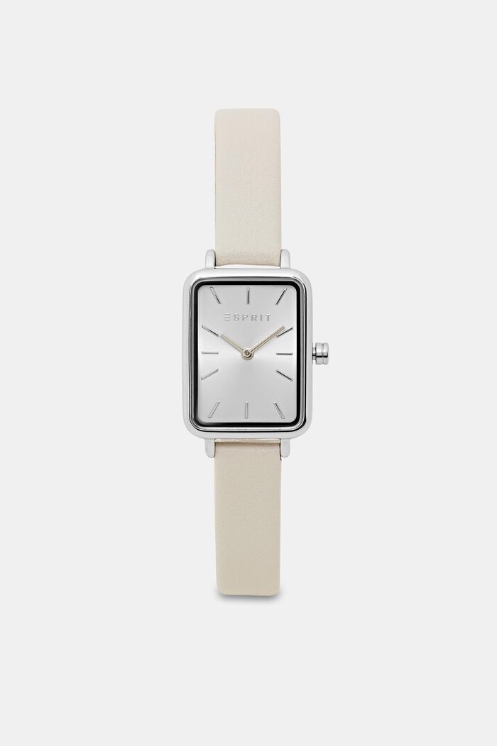 Square-shaped watch with a leather strap, BEIGE, detail image number 0