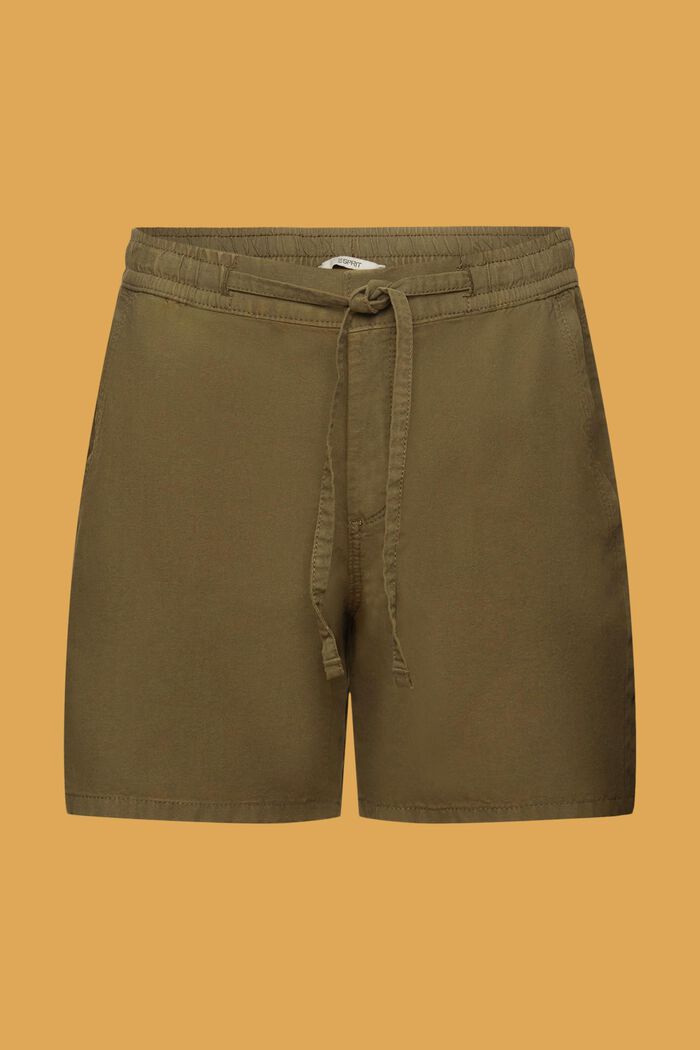 Smocked-Waist Twill Shorts, KHAKI GREEN, detail image number 7