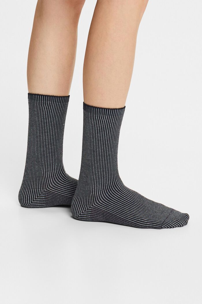 2-Pack Striped Chunky Knit Socks, BLACK, detail image number 1