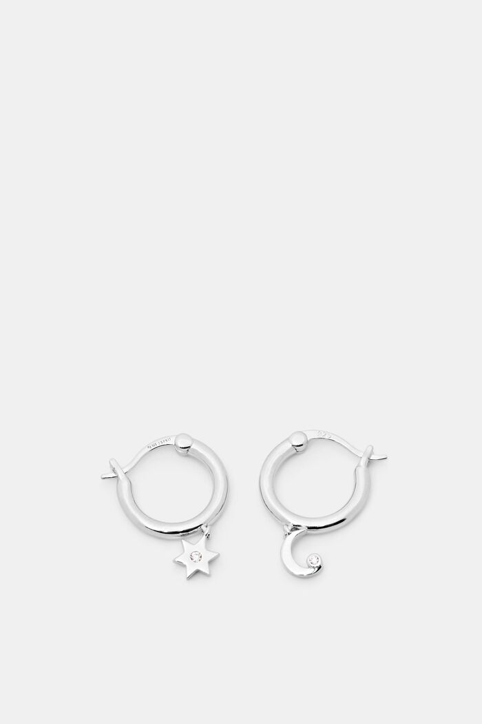 Mini hoop earrings with charms, sterling silver