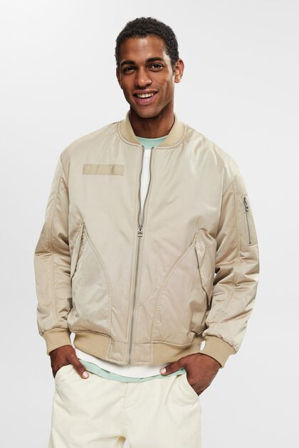 Made of recycled material: bomber jacket with large pockets, PALE KHAKI, overview