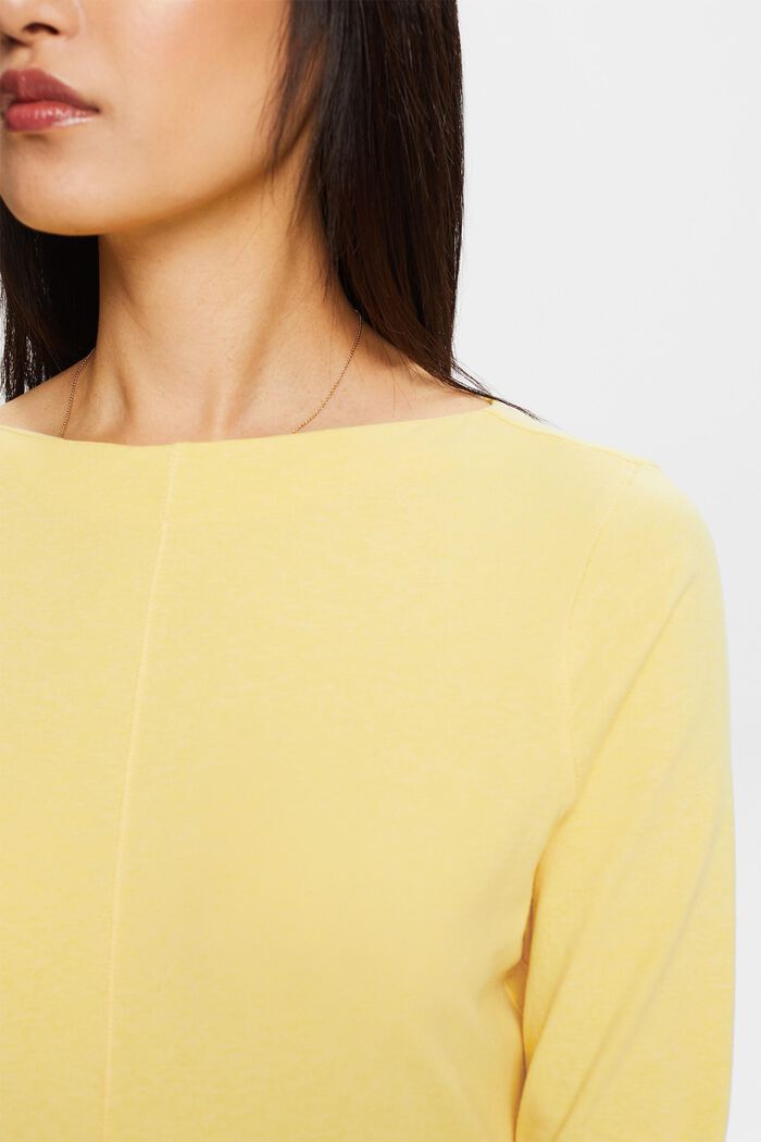 Cotton Longsleeve Top, YELLOW, detail image number 2