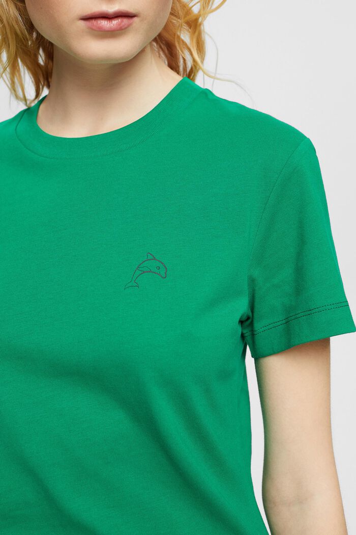Cotton t-shirt with dolphin print, GREEN, detail image number 2