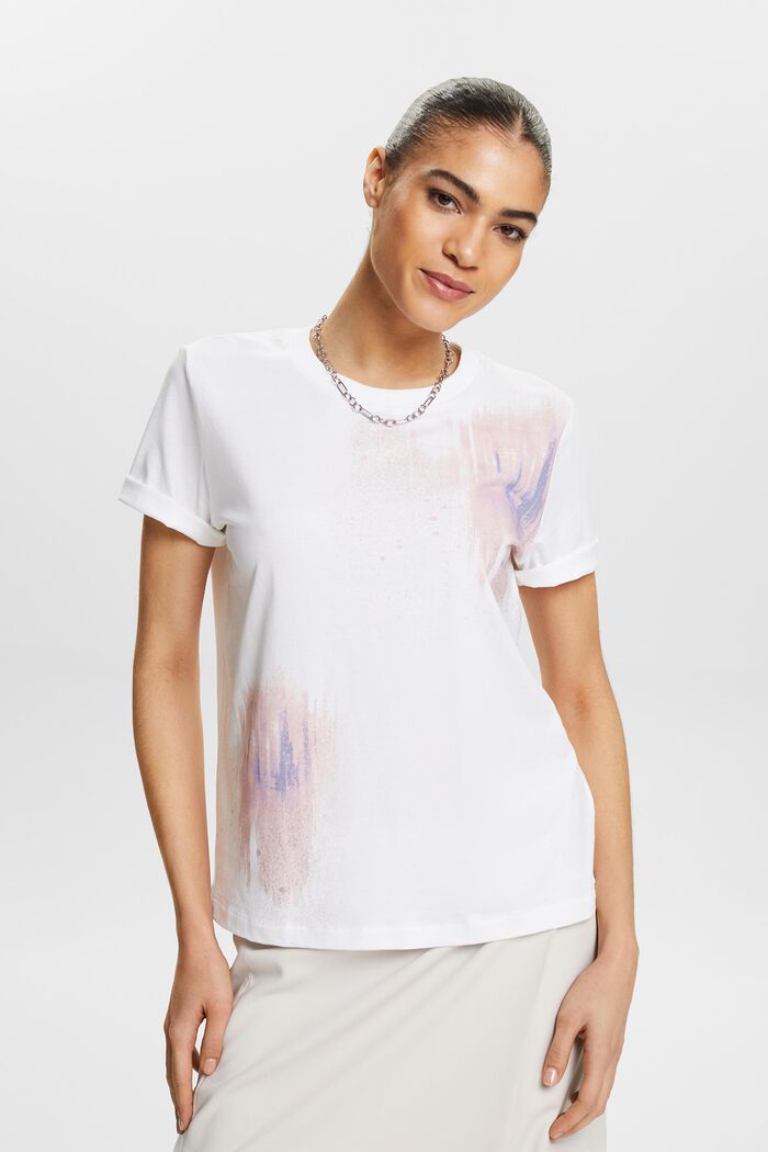 Graphic Print Cotton T-Shirt, WHITE, detail image number 0