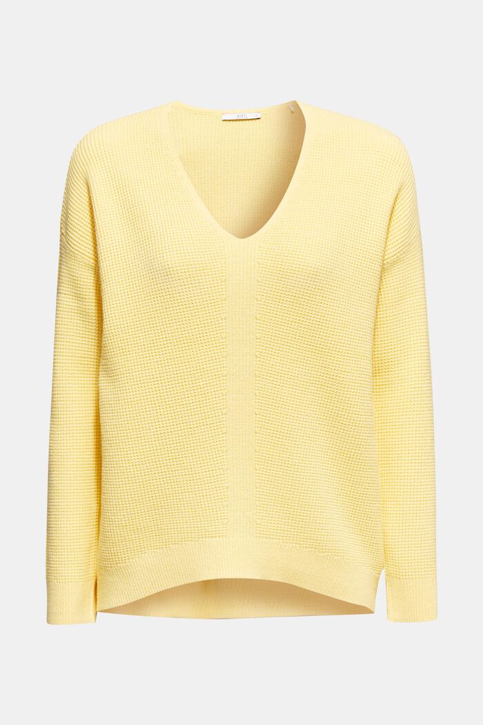 V-neck jumper in purl knit fabric, YELLOW, detail image number 0