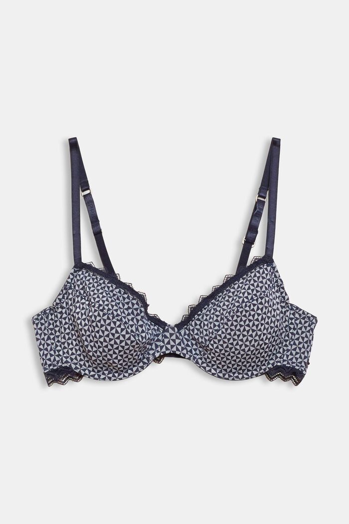 Recycled: padded, printed underwire bra, NAVY, detail image number 0
