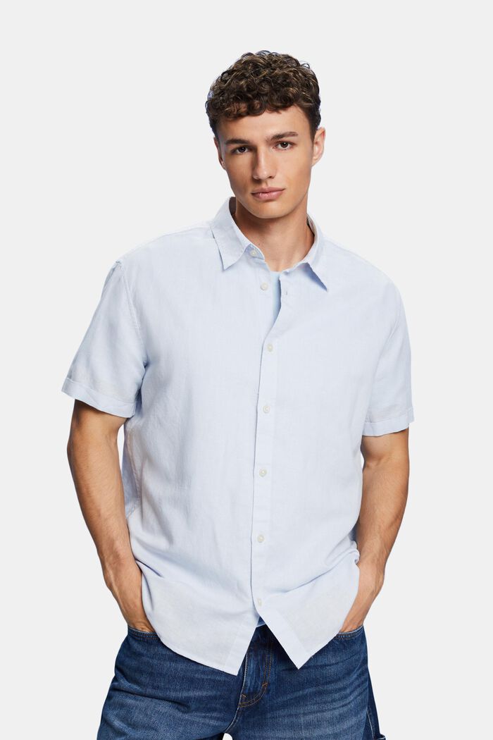 Linen and cotton blend short-sleeved shirt, LIGHT BLUE, detail image number 0