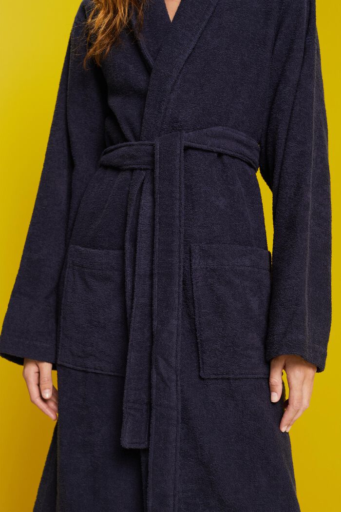 Unisex bathrobe, 100% cotton, NAVY BLUE, detail image number 2