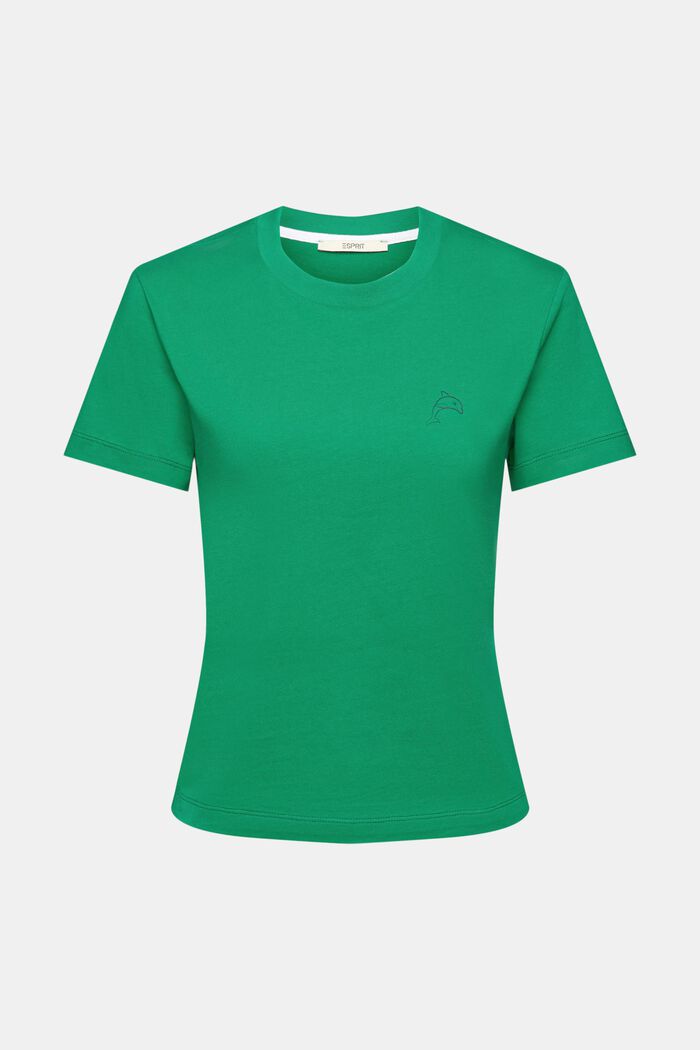 Cotton t-shirt with dolphin print, GREEN, detail image number 6