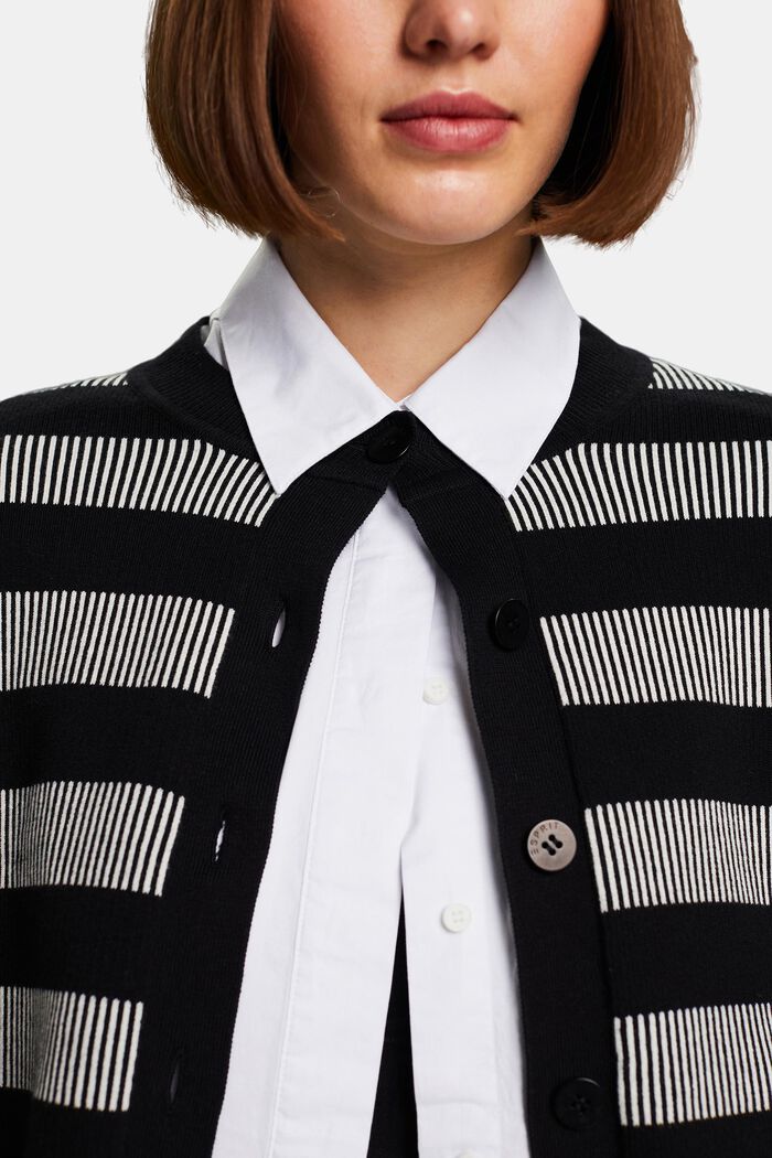 Cropped Jacquard Striped Cardigan, BLACK, detail image number 3