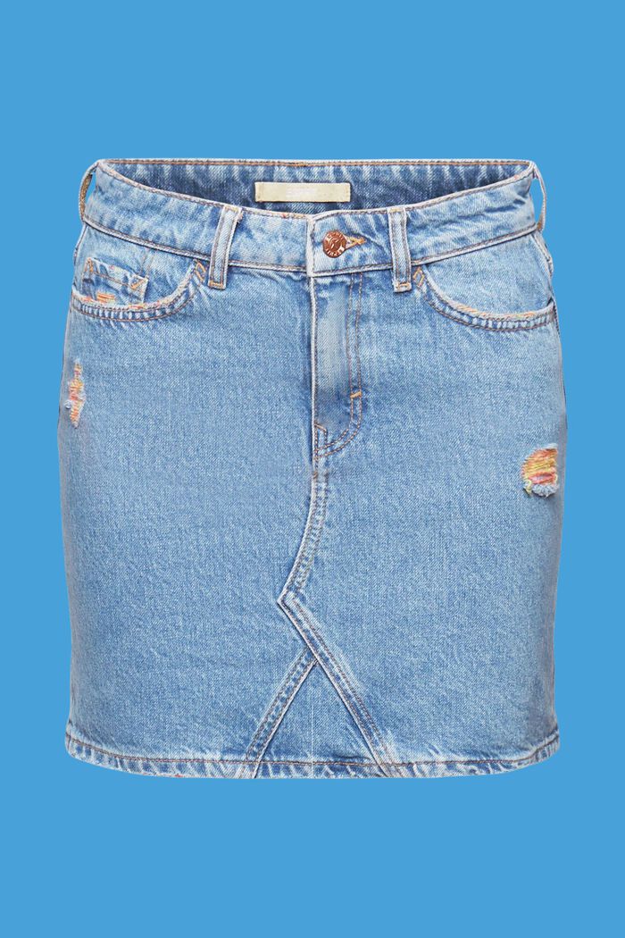 Denim mini skirt with ripped details, BLUE MEDIUM WASHED, detail image number 7