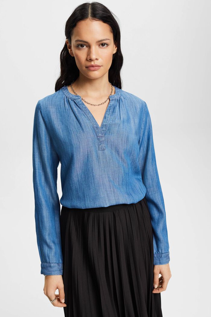 Denim-look blouse, BLUE MEDIUM WASHED, detail image number 0