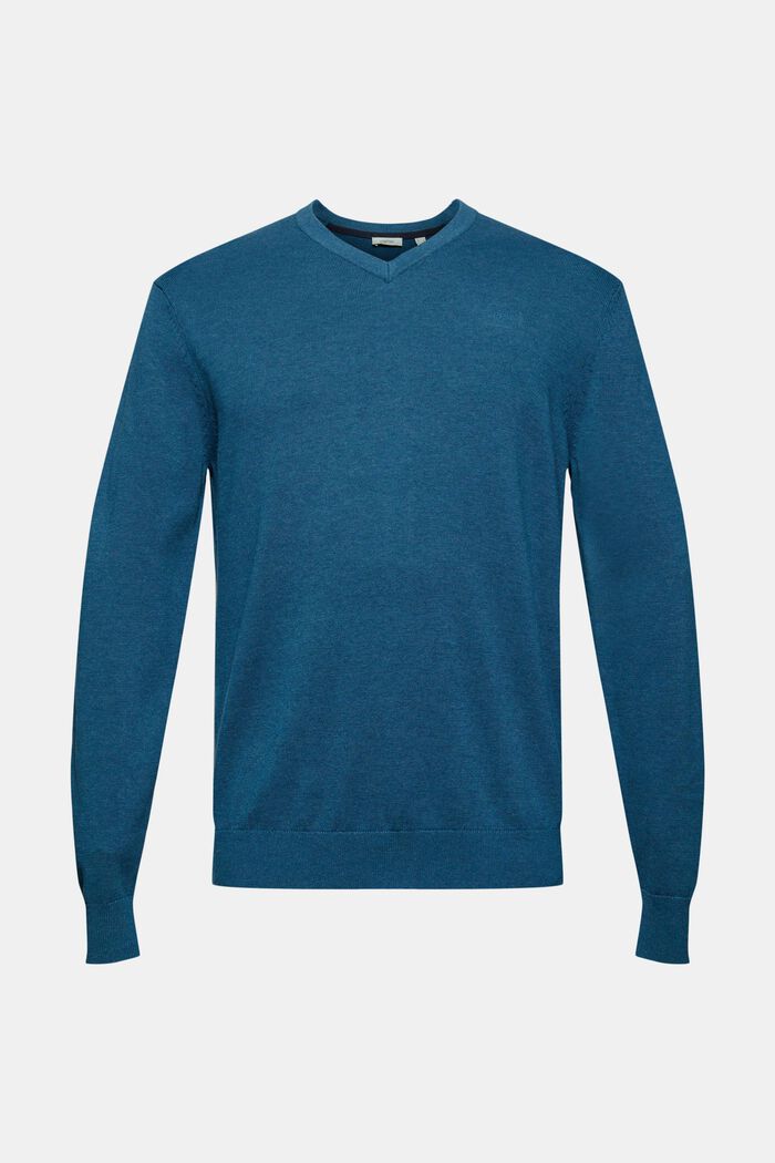 V-neck jumper made of 100% pima cotton, PETROL BLUE, overview