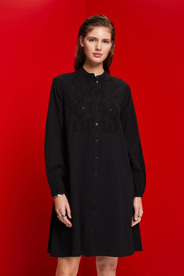 Embroidered shirt dress, BLACK, detail image number 0