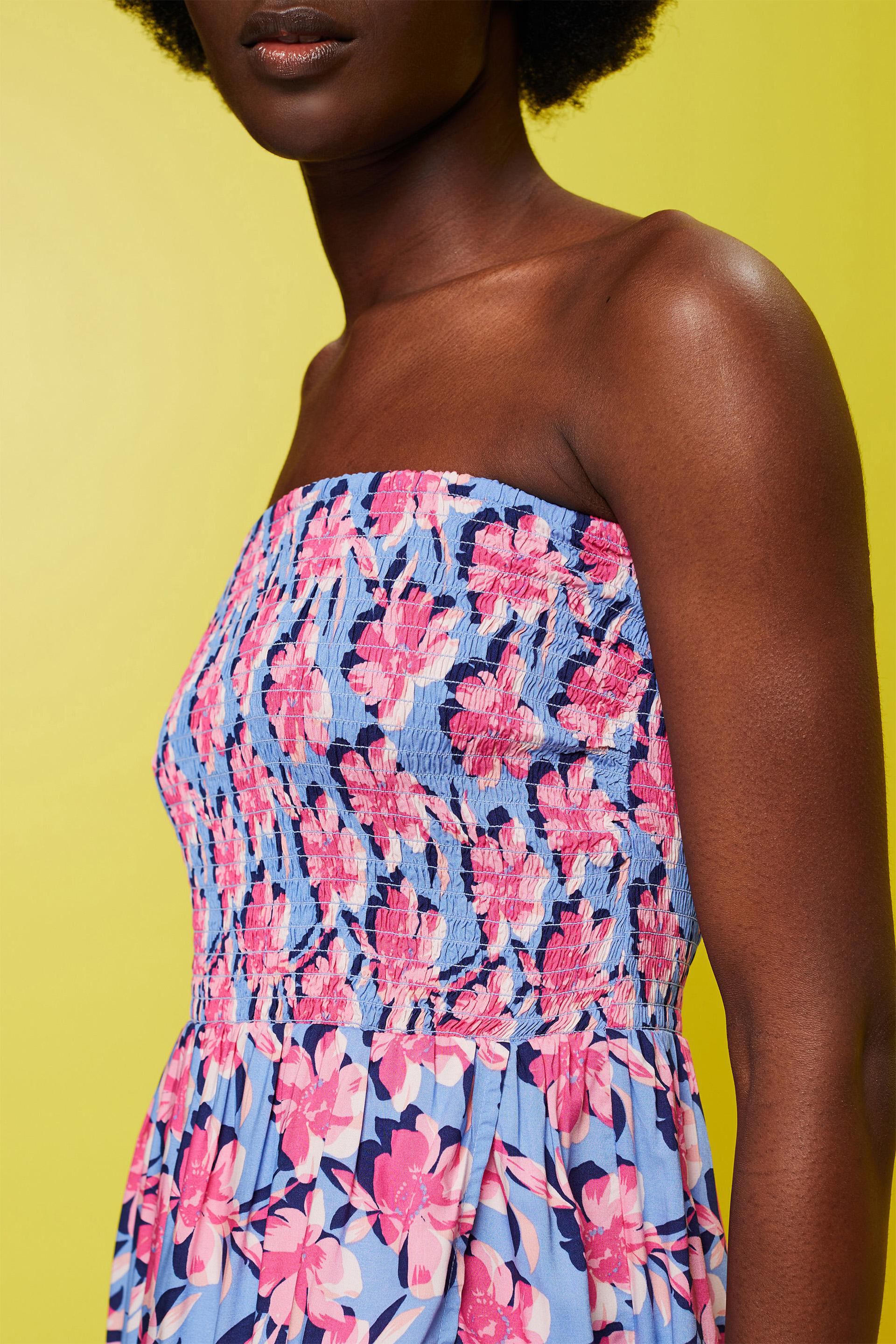 ESPRIT - Smocked tube midi-dress, LENZING™ ECOVERO™ at our online shop