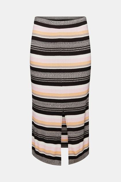 Striped Rib-Knit Midi Skirt