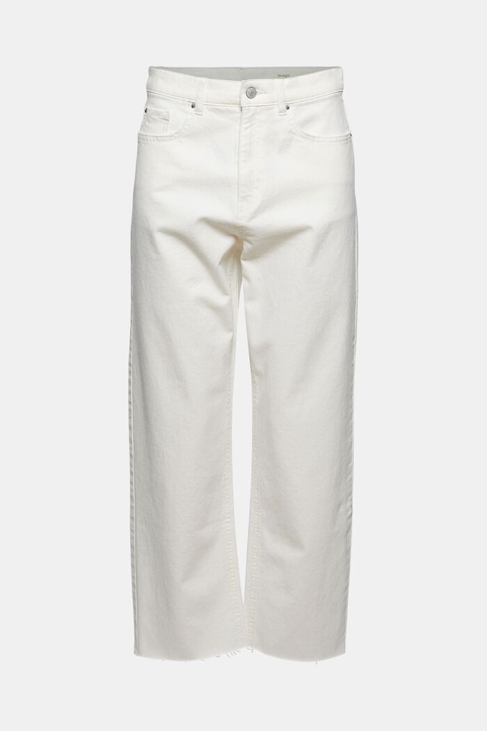 Relaxed 7/8-length trousers in a garment-washed look, organic cotton, OFF WHITE, overview
