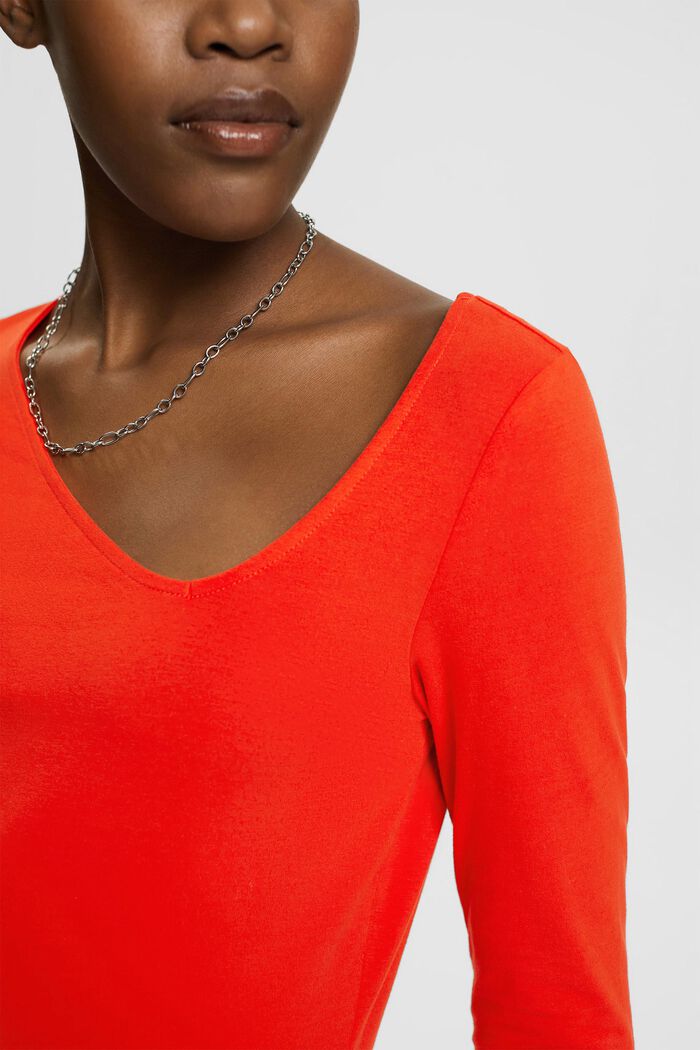 Long-sleeved top with asymmetric neckline, RED, detail image number 2