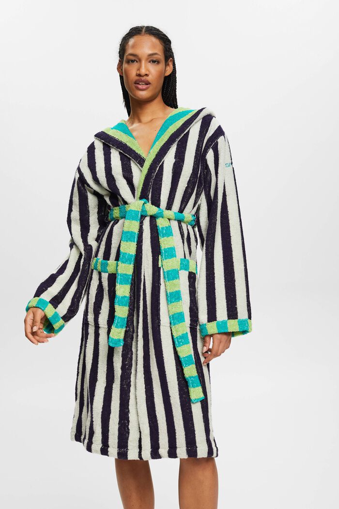 Striped unisex cotton bathrobe, DEEP WATER, detail image number 0
