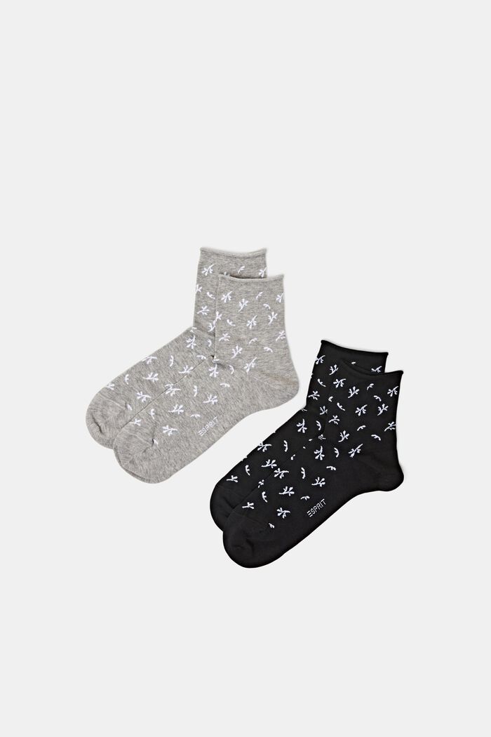 2-Pack Printed Cotton Socks, GREY/BLACK, detail image number 0