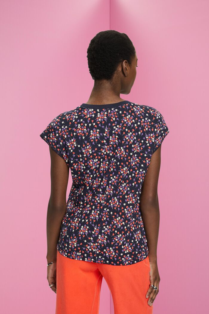 Sleeveless T-shirt with all-over floral pattern, NAVY, detail image number 3