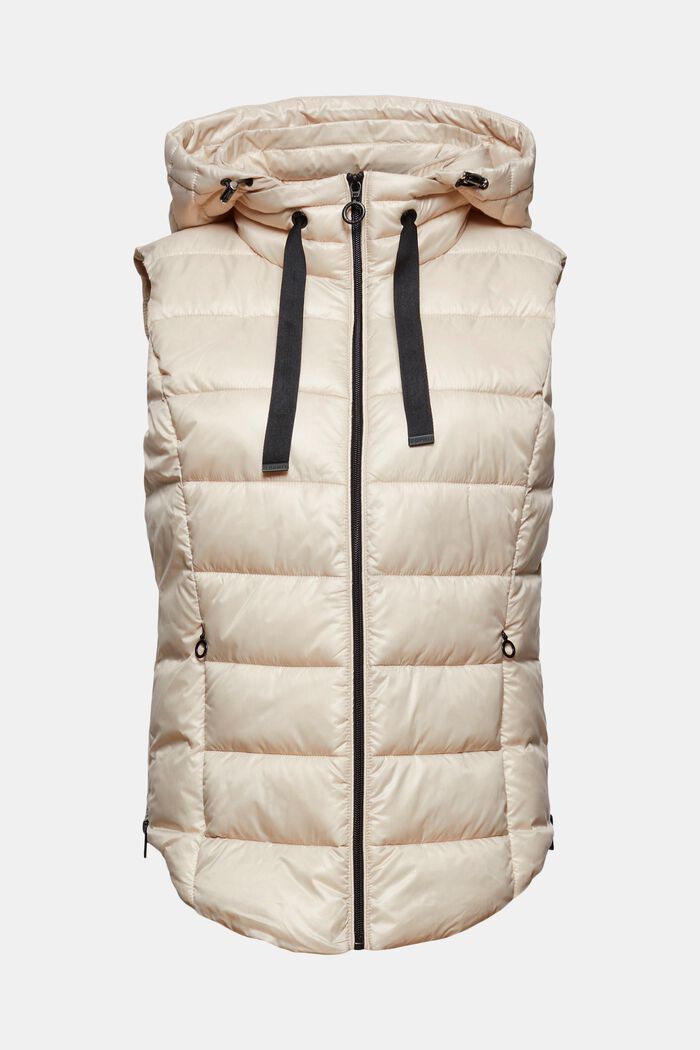 Made of recycled yarn: Body warmer with a detachable hood, CREAM BEIGE, overview