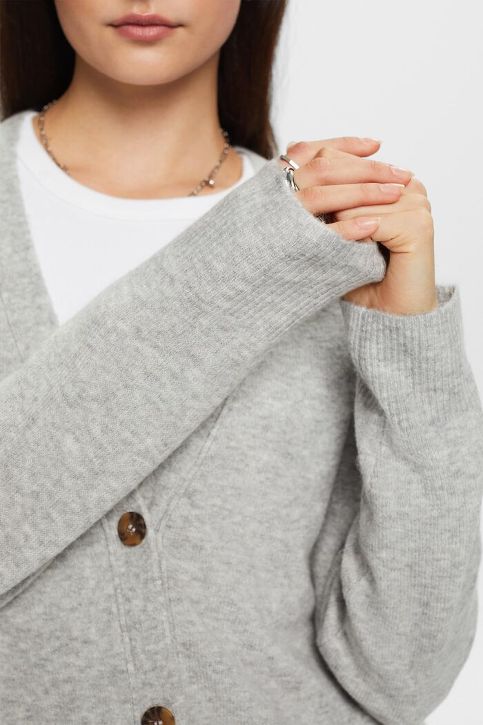 Buttoned V-neck cardigan, wool blend, LIGHT GREY, detail image number 2
