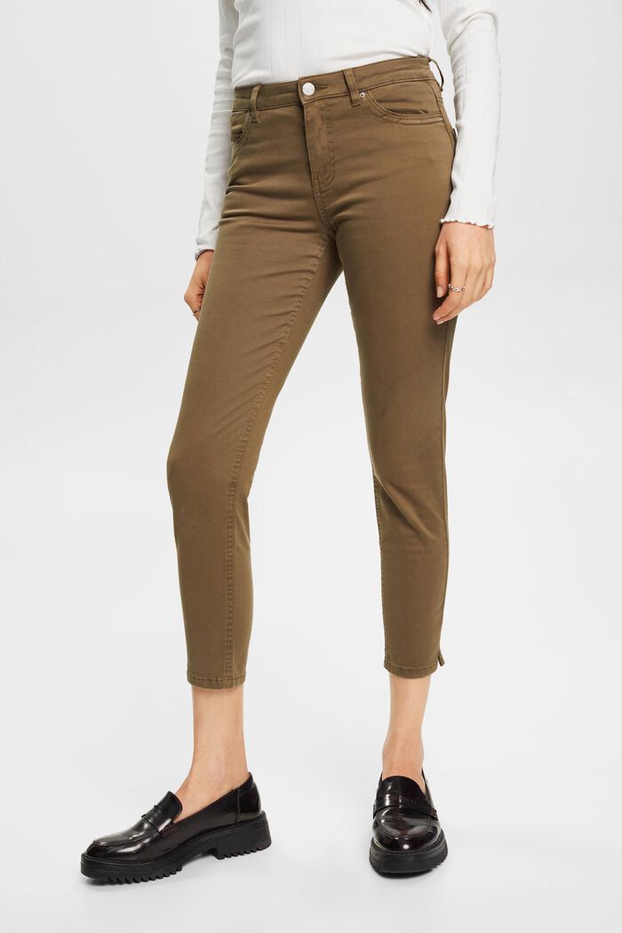 Mid-rise cropped leg stretch trousers, KHAKI GREEN, detail image number 0