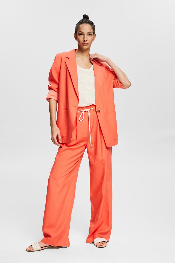With linen: wide-leg trousers with a cord, CORAL ORANGE, detail image number 1