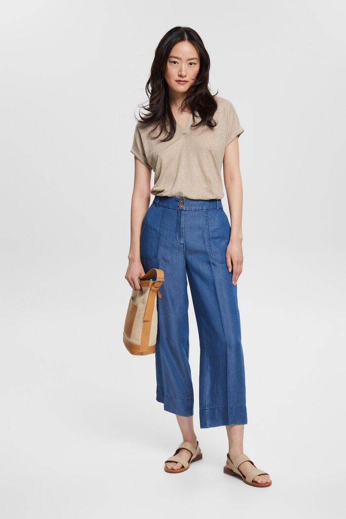Made of TENCEL™: trousers in a denim look, BLUE MEDIUM WASHED, overview