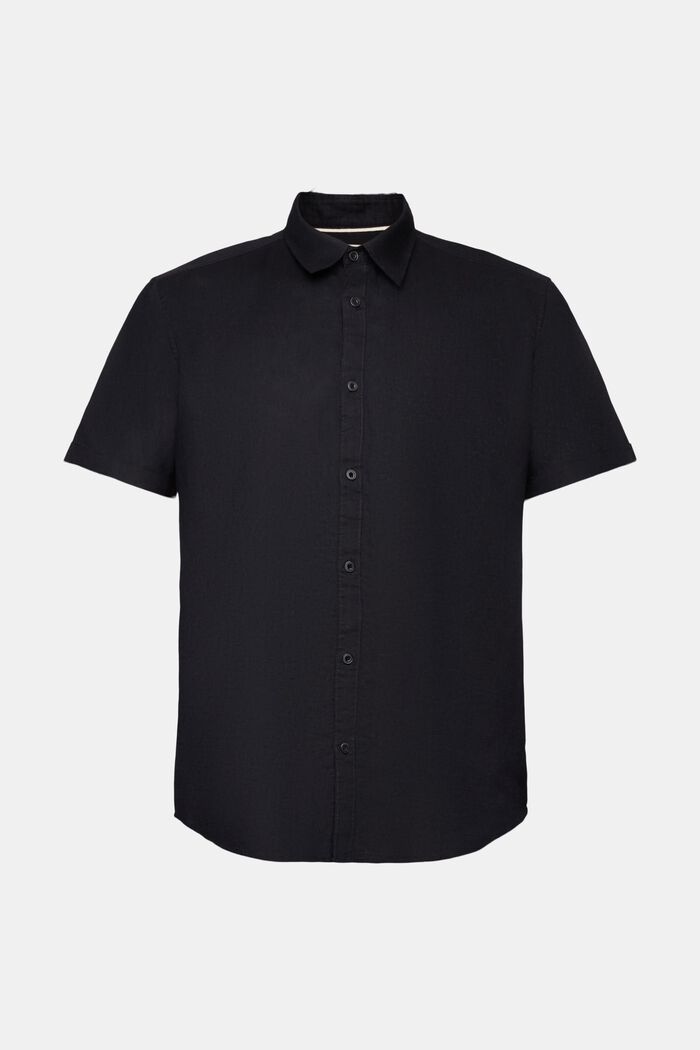 Linen and cotton blend short-sleeved shirt, BLACK, detail image number 5
