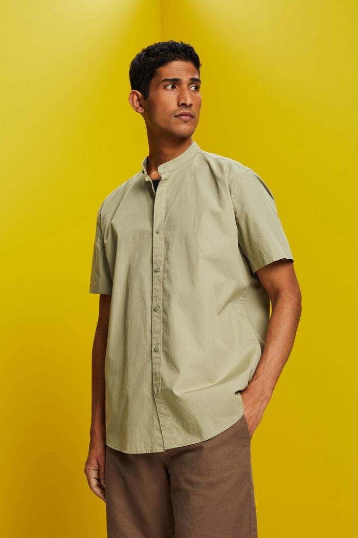 Cotton Stand Collar Shirt, LIGHT GREEN, detail image number 0