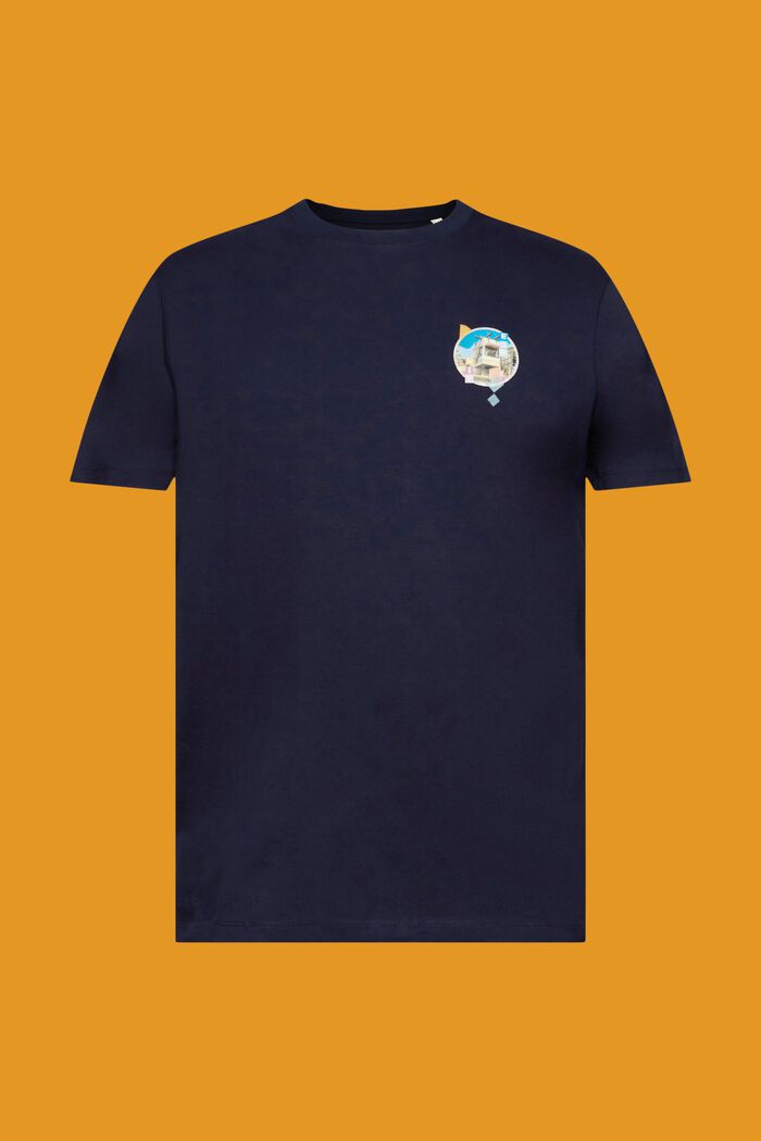 Slim fit cotton t-shirt with small breast print, NAVY, detail image number 6