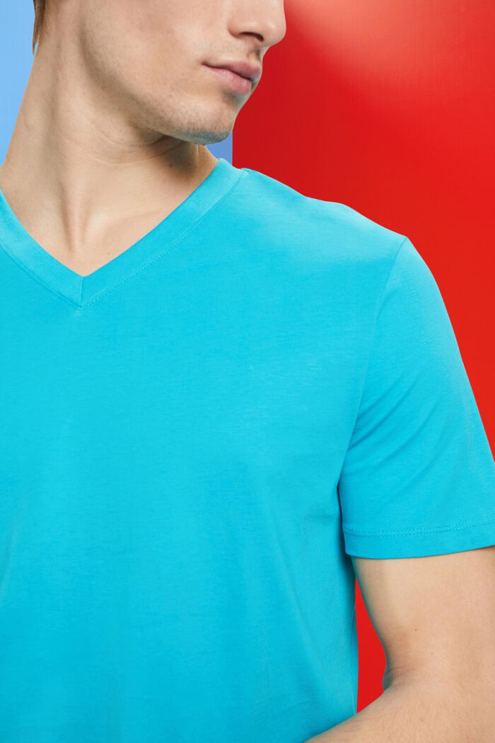 Slim fit V-neck cotton t-shirt, AQUA GREEN, detail image number 2