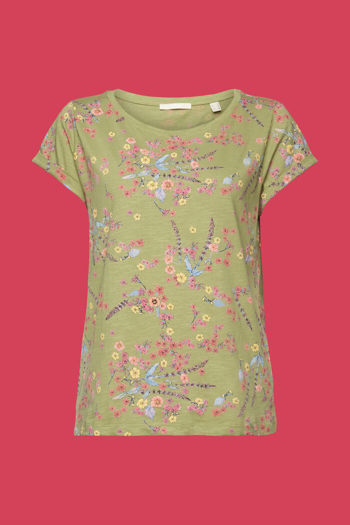 Cotton t-shirt with floral print, PISTACHIO GREEN, detail image number 6