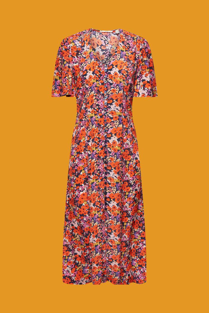 Short-sleeved midi dress with floral pattern, NAVY, detail image number 5