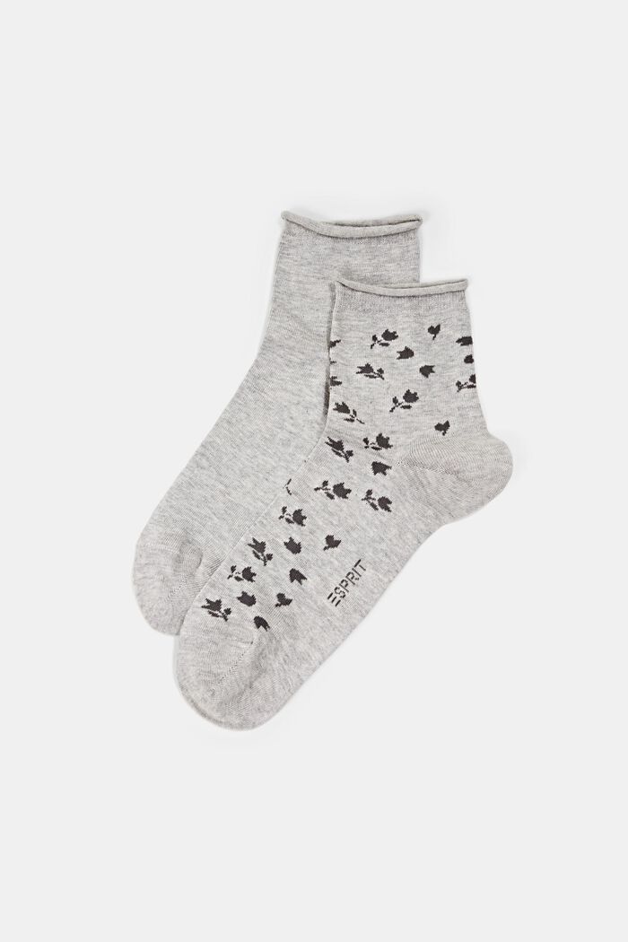 2-pack of short socks with floral pattern, LIGHT GREY, detail image number 0